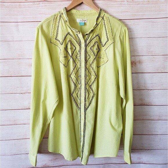 Pilcro Nayeli Beaded Embellished Western Style Cotton Shirt Blouse Size 3X - Picture 4 of 13
